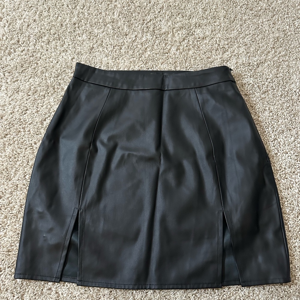 Misguided Black Faux Leather Mini Skirt with Front Slits